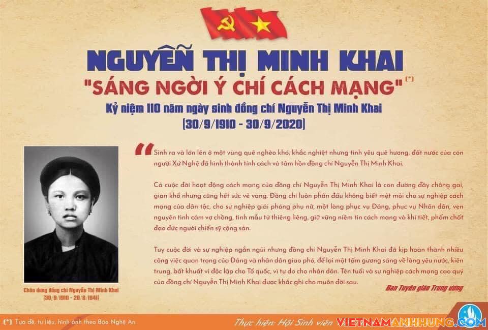 Kỷ niệm 110 năm Ngày sinh đồng chí Nguyễn Thị Minh Khai (30/9/1910 – 30/9/2020)