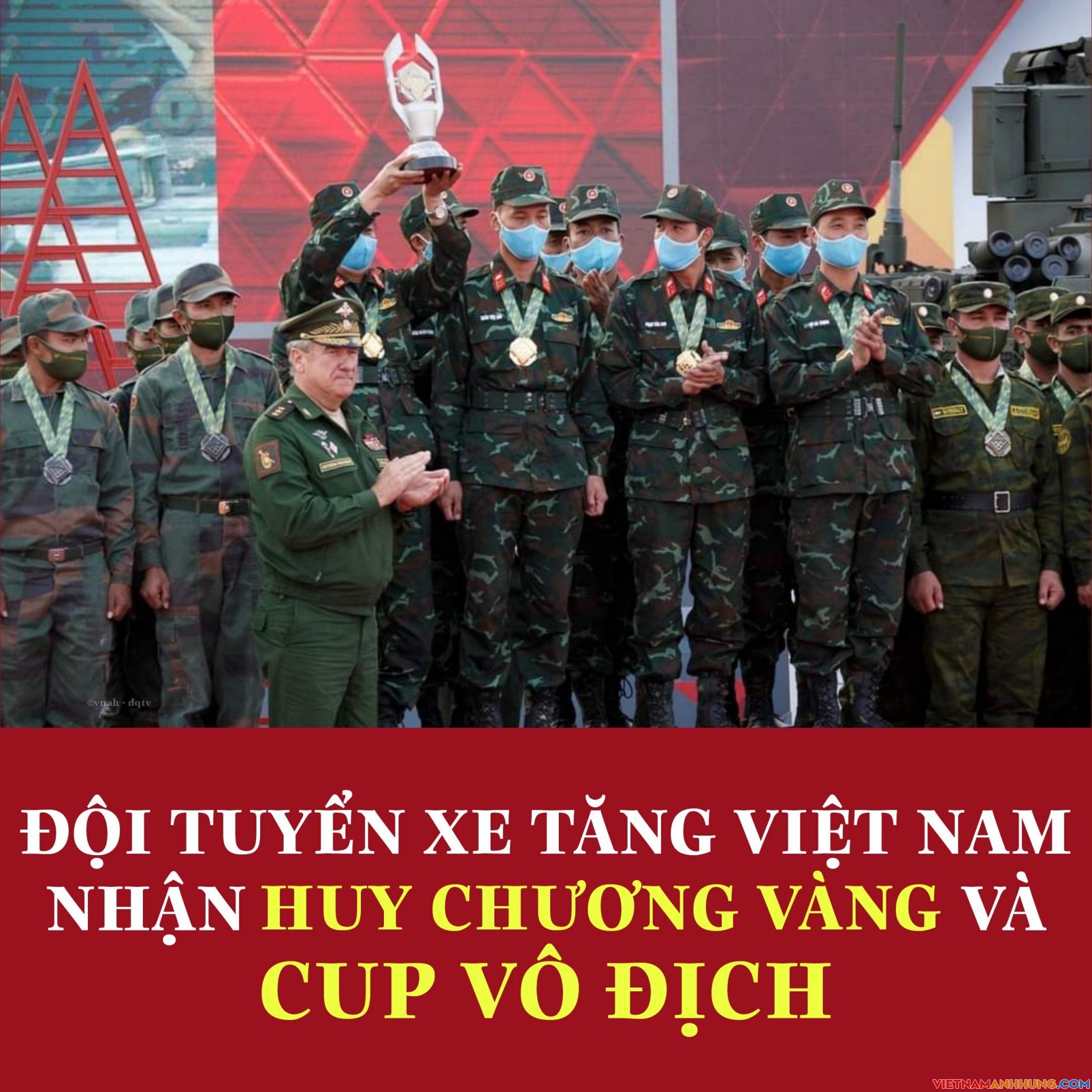 Đội tuyển xe tăng Việt Nam nhận huy chương vàng và cup vô địch