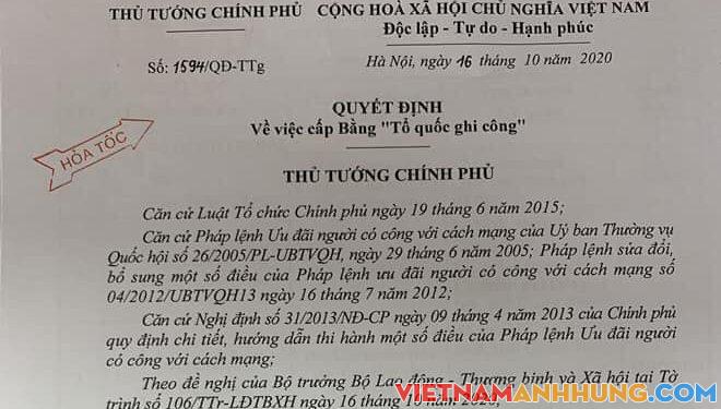 Cấp bằng Tổ quốc ghi công cho 13 Liệt sỹ thuộc Bộ Quốc phòng và tỉnh Thừa Thiên Huế