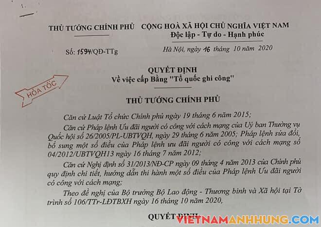 Cấp bằng Tổ quốc ghi công cho 13 Liệt sỹ thuộc Bộ Quốc phòng và tỉnh Thừa Thiên Huế