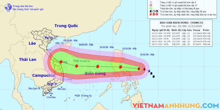 Bão Vamco giật cấp 14 lao nhanh vào Biển Đông, khả năng còn mạnh thêm