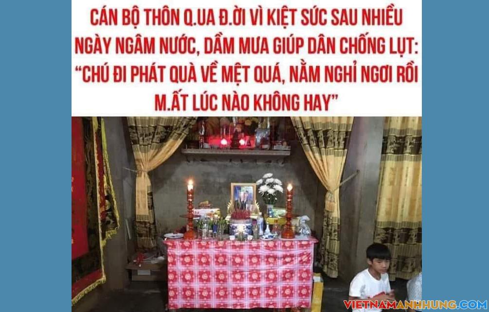 Trưởng thôn qua đời vì kiệt sức sau nhiều ngày giúp dân chống lũ