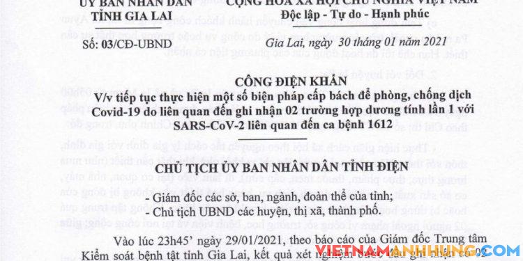 Công điện khẩn của UBND tỉnh Gia Lai liên quan 02 trường hợp ghi nhận dương tính lần 01 tại thị xã Ayunpa.