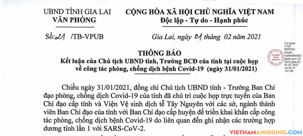 Kết luận của Chủ tịch UBND tỉnh, Trưởng Ban Chỉ đạo phòng, chống dịch Covid-19 của tỉnh tại cuộc họp ngày 31/01/2021