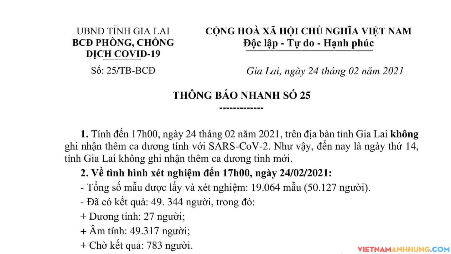 Thông báo nhanh số 25