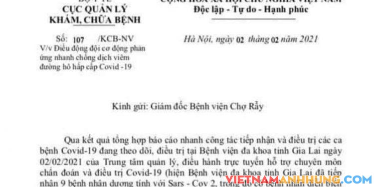 Cục quản lý khám, chữa bệnh – Bộ Y tế có văn bản gửi Bệnh viện Chợ Rẫy cử cán bộ hỗ trợ Bệnh viện đa khoa tỉnh Gia Lai