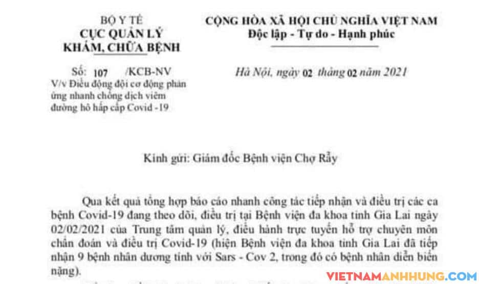 Cục quản lý khám, chữa bệnh – Bộ Y tế có văn bản gửi Bệnh viện Chợ Rẫy cử cán bộ hỗ trợ Bệnh viện đa khoa tỉnh Gia Lai