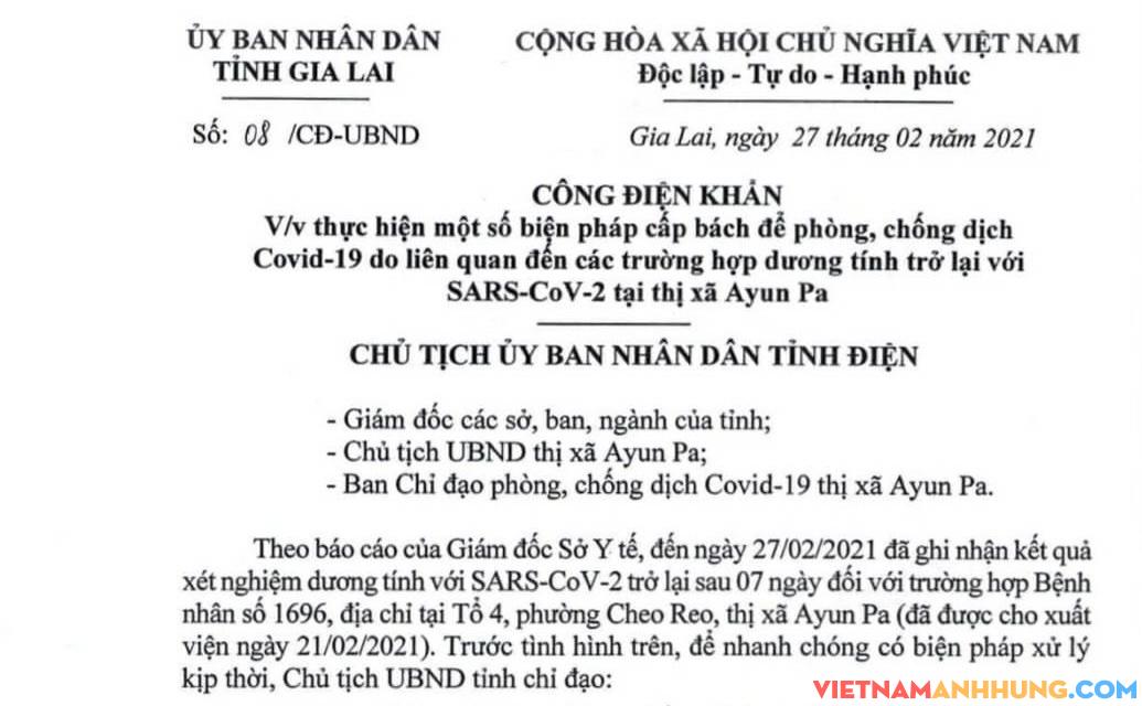 Đoàn viên, người lao động chú ý, đã xuất hiện trường hợp tái dương tính với SARS-CoV-2 trên địa bàn tỉnh Gia Lai.