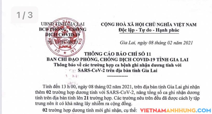 Thông cáo báo chí số 11 về tình hình phòng, chống dịch Covid-19