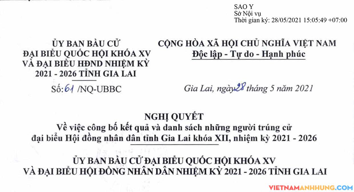 Công bố danh sách 71 người trúng cử đại biểu HĐND tỉnh Gia Lai nhiệm kỳ 2021-2026