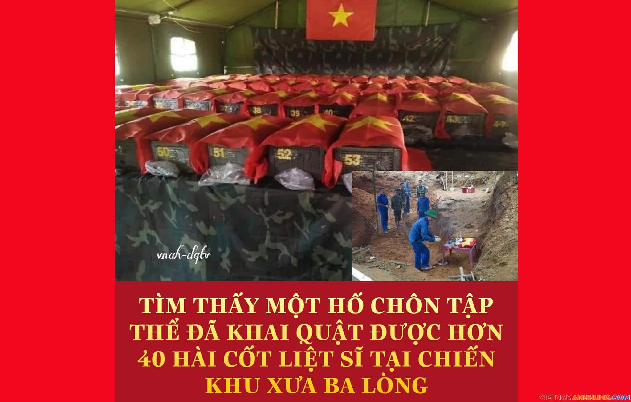 Tìm thấy một hố chôn tập thể đã khai quật được hơn 40 hài cốt Liệt sĩ tại chiến khu xưa Ba Longf