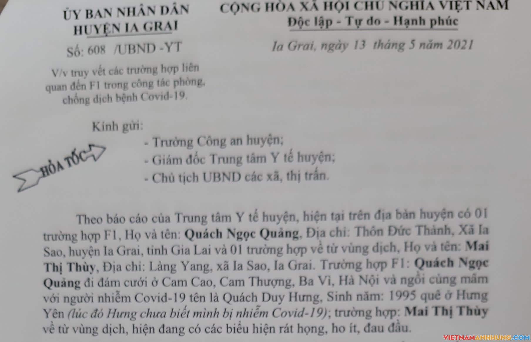 HỎA TỐC – IAGRAI: Truy vết các trường hợp liên quan đến F1 trong công tác phòng, chống dịch bệnh Covid-19.