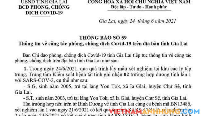 Nóng: Gia Lai ghi nhận 02 ca dương tính lần 1 với COVID-19 trong khu cách ly