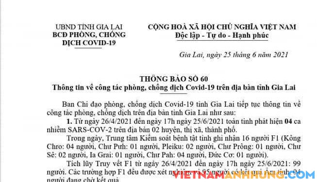 THÔNG BÁO SỐ 60: Thông tin về công tác phòng, chống dịch Covid-19 trên địa bàn tỉnh