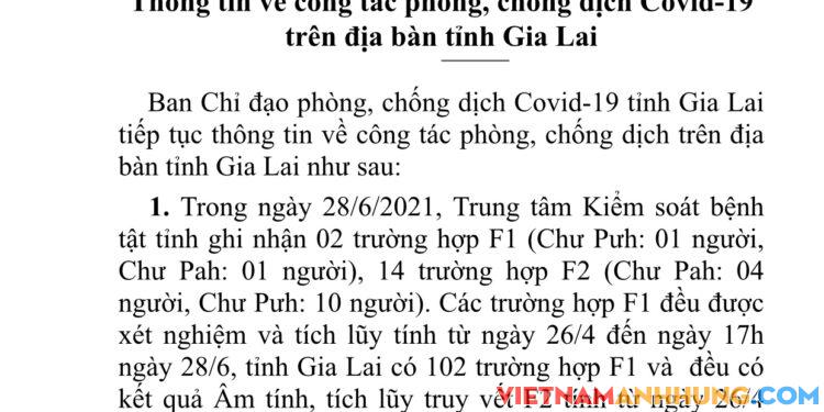 Thông báo số 61: Thông tin về công tác phòng, chống dịch Covid-19 trên địa bàn tỉnh Gia Lai