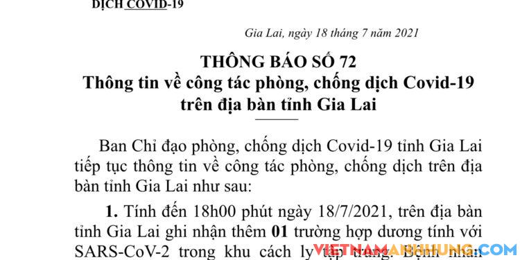 Thông báo số 72 của UBND tỉnh về tình hình phòng chống dịch ngày 18/7/2021