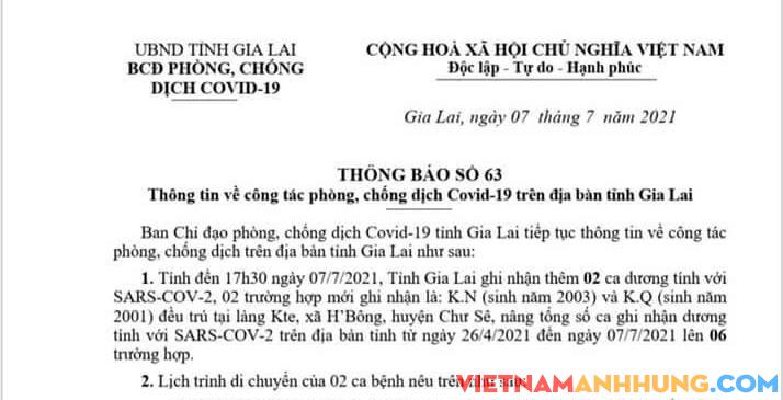 Gia Lai ghi nhận thêm 02 ca dương tính Covid-19