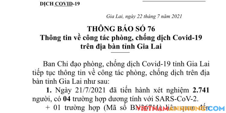 Gia Lai ghi nhận thêm 04 trường hợp dương tính Sars-Cov-2