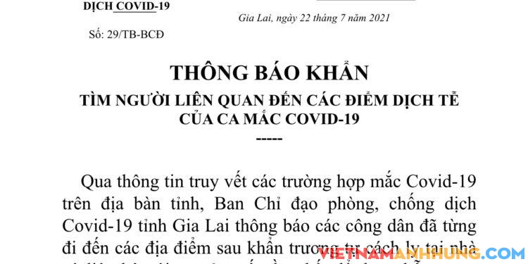 Thông báo khẩn về tìm người liên quan đến các điểm dịch tễ của ca mắc Covid-19