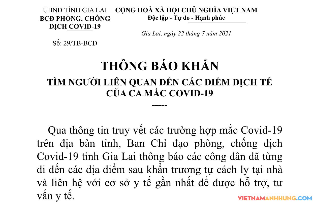 Thông báo khẩn về tìm người liên quan đến các điểm dịch tễ của ca mắc Covid-19