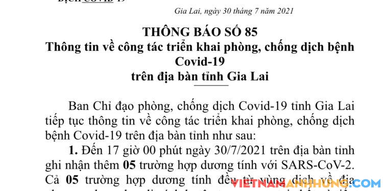 Chiều 30/7 có thêm 05 trường hợp đi từ vùng dịch về dương tính với Sars-CoV-2