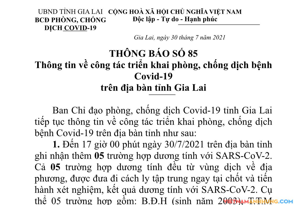 Chiều 30/7 có thêm 05 trường hợp đi từ vùng dịch về dương tính với Sars-CoV-2