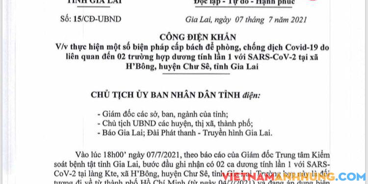 Công điện khẩn của UBND tỉnh Gia Lai về phòng, chống dịch Covid-19