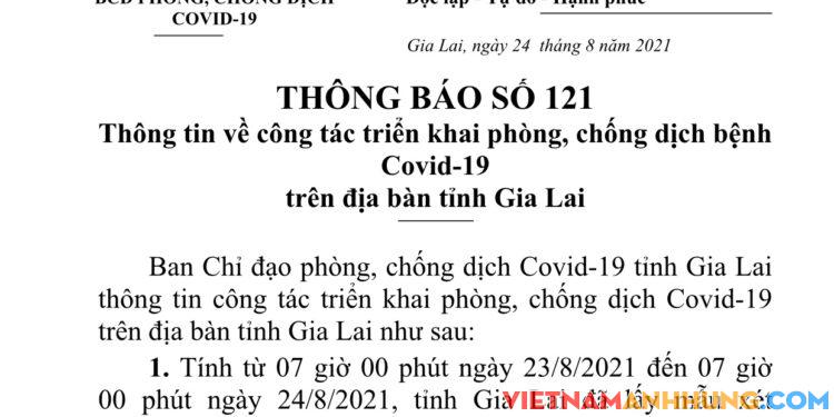 Thông báo 121: Gia Lai ghi nhận thêm 03 trường hợp dương tính với Sars-CoV-2