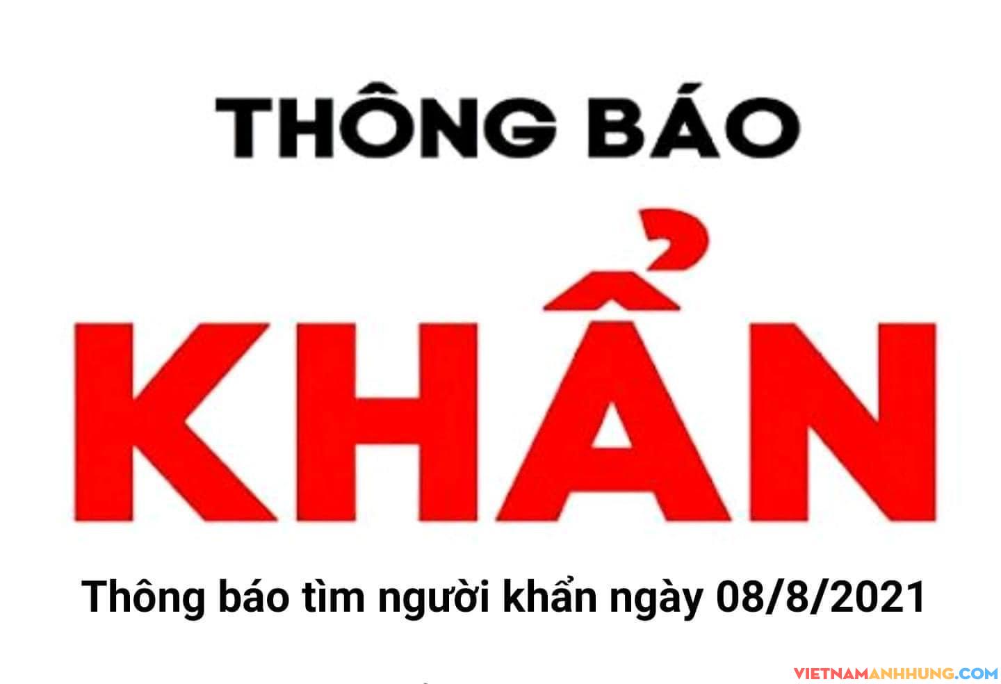 Thông báo khẩn tìm người ngày 08/8/2021