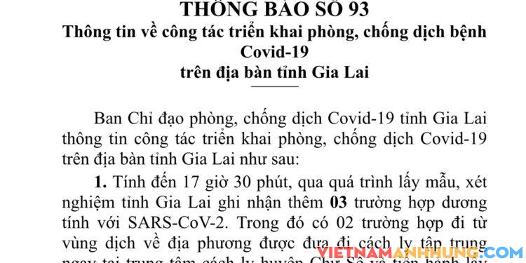 Tỉnh Gia Lai ghi nhận thêm 03 trường hợp dương tính với SARS-CoV-2