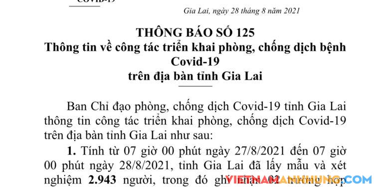 Thông báo 125: Gia Lai ghi nhận thêm 03 trường hợp dương tính với Sars-CoV-2