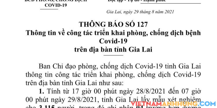 Thông báo 127: Gia Lai ghi nhận thêm 04 trường hợp dương tính với Sars-CoV-2