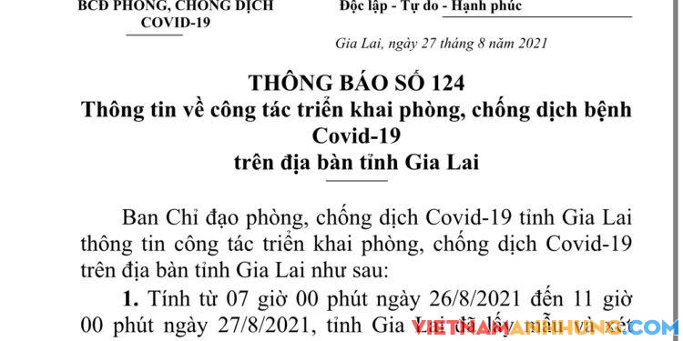 Thông báo 124: Gia Lai ghi nhận 05 trường hợp dương tính với Sars-CoV-2