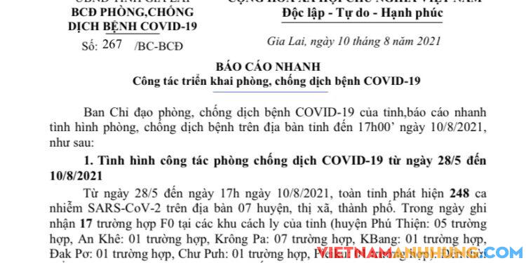 Thông báo tình hình phòng, chống dịch Covid-19 ngày 10/8/2021