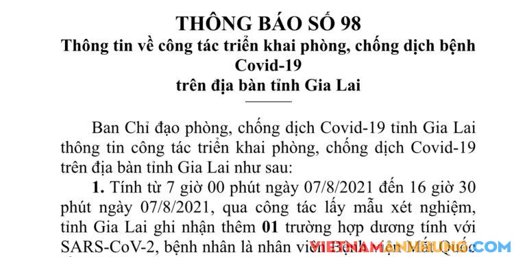 Thông báo số 98: Gia Lai ghi nhận một trường hợp dương tính Sars-CoV-2 là nhân viên y tế Bệnh viện mắt quốc tế Sài Gòn