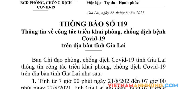 Thông báo 119: Gia Lai ghi nhận thêm 07 trường hợp dương tính với Sars-CoV-2