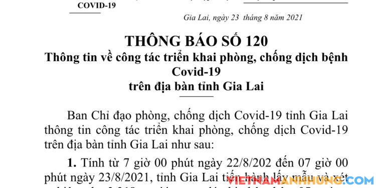 Thông báo 120: Gia Lai ghi nhận thêm 05 trường hợp dương tính Sars-CoV-2