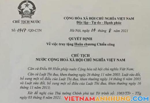 Chủ tịch nước truy tặng Huân chương Chiến công hạng Nhì cho Đại úy Phan Tấn Tài