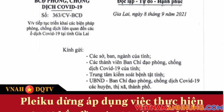 Pleiku dừng áp dụng việc thực hiện CT16 bắt đầu vào 00 giờ 00 phút ngày 09/9/2021