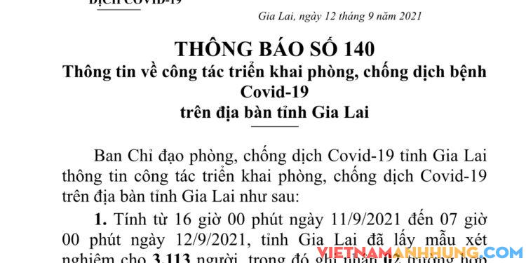 Thông báo 140: Gia Lai ghi nhận thêm 02 trường hợp dương tính với Sars-CoV-2 tại khu cách ly