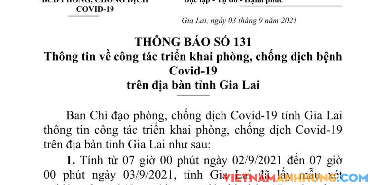 Thông báo 131: Gia Lai ghi nhận thêm 15 trường hợp dương tính với Sars-CoV-2