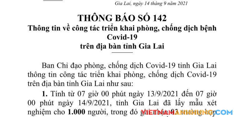 Thông báo 142: Gia Lai ghi nhận thêm 03 trường hợp dương tính với Sars-CoV-2