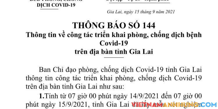 Thông báo 144: Gia Lai ghi nhận thêm 05 trường hợp dương tính với Sars-CoV-2 (trong đó có 04 trường hợp tái dương tính và 01 trường hợp dương tính trong khu cách ly)