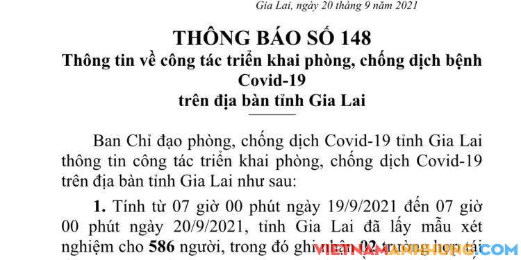 Thông báo 148: Gia Lai ghi nhận thêm 02 trường hợp tái dương tính với Sars-CoV-2