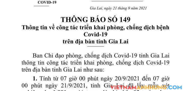 Thông báo số 149: Gia Lai ghi nhận thêm 03 trường hợp dương tính với Sars-CoV-2 (02 tái dương tính và 01 ở khu cách ly)