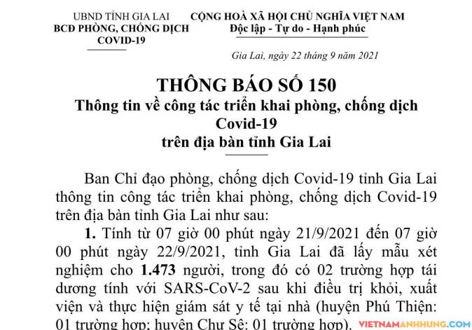 Thông báo số 150: Liên quan đến tình hình phòng, chống dịch Covid-19 trên địa bàn tỉnh