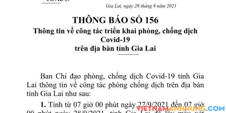 Thông báo 156: Gia Lai ghi nhận thêm 01 trường hợp dương tính với Sars-CoV-2