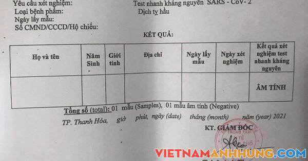Yêu cầu kiểm điểm việc cấp phiếu test nhanh Covid-19 để trống thông tin