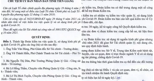 Tiền Giang thành lập đoàn kiểm tra kinh phí phòng, chống Covid-19
