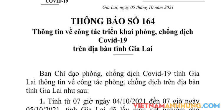 Thông báo 164: Gia Lai ghi nhận thêm 04 trường hợp dương tính với Sars-CoV-2